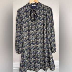 DR2 Paisley Dress size Small long sleeves pockets tie neck